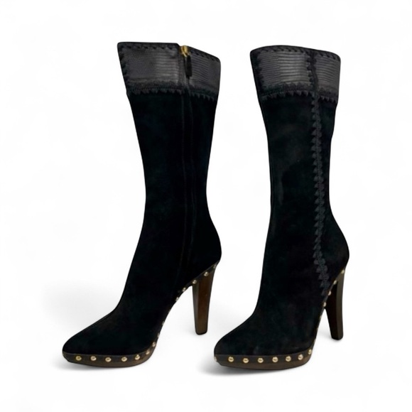 Sergio Rossi Over-the-Knee Boots Black Suede Leather - Picture 4 of 14